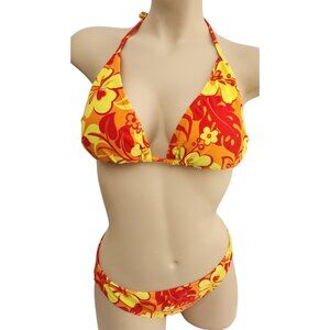 Lilianne New Floral Tropical Orange Red Bikini Swimsuit Top Bottom 14